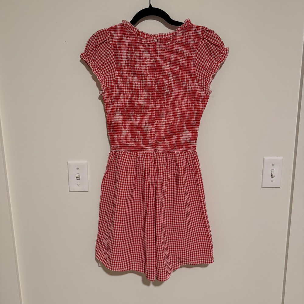 Fashion Red White Gingham Smocked Romper V-Neck Cap Sleeve Small NEW